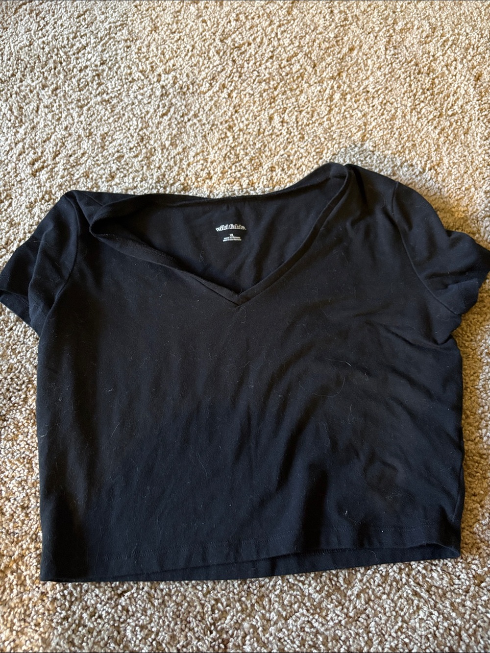 wild fable Black V-Neck Short Sleeve Crop Top